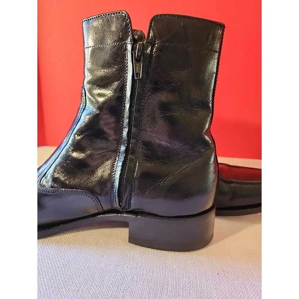 Florsheim Mens Boots Shoes Black Leather Side Zipper 17074-01 Sz 8.5 D